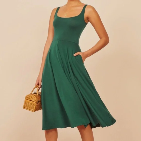Reformation | Dresses | Reformation Rou Fit And Flare Dress Hunter Green  Sundress Vacation Resortwear | Poshmark